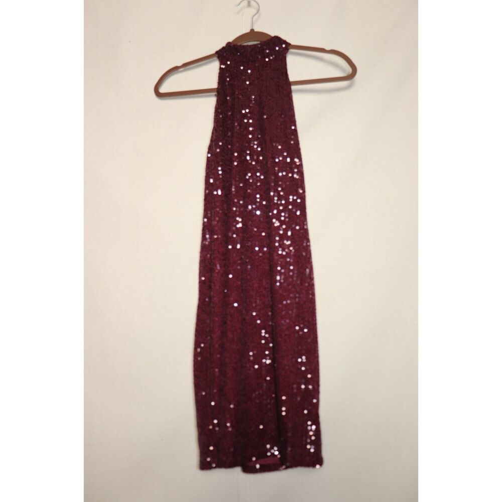 Burgundy Sequin Halter Midi Dress Elegant Evening Wear